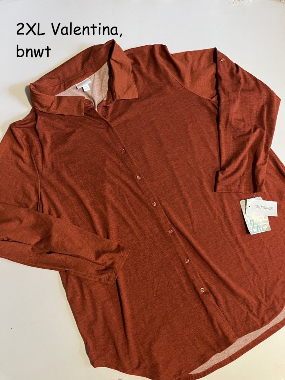 2XL Lularoe Valentina button down top, burnt orange, black heathering